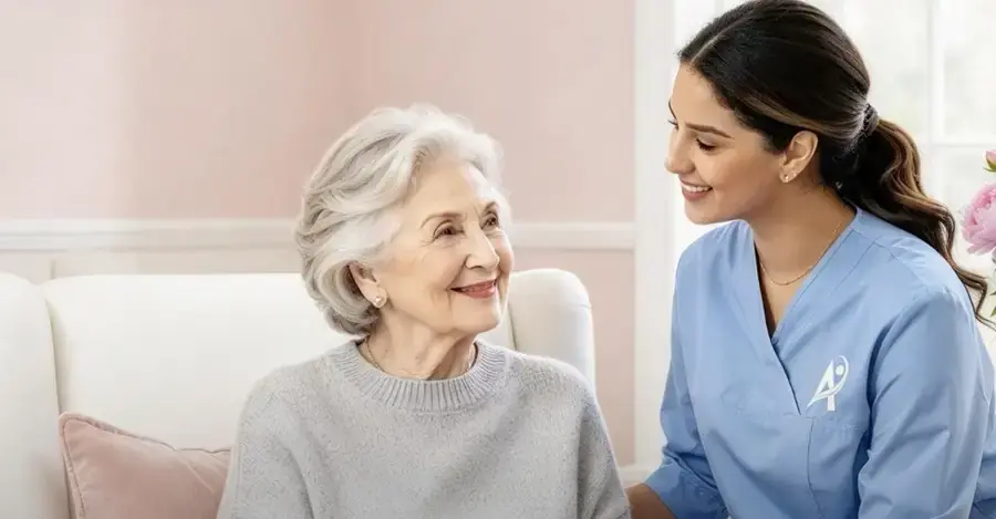 Angels Instead caregiver with a senior client at home in Garland, TX